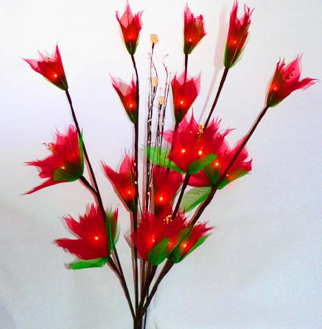 Red Liladee Bunch of Flowers on stems - fairy lights - Long